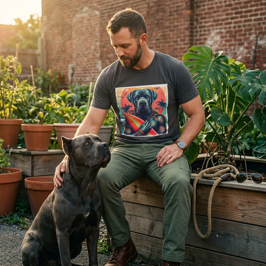 Cane Corso Buff Surfer Graphic Tee For Beach Lovers And Dog Enthusiasts Gift Idea T-Shirt Printify