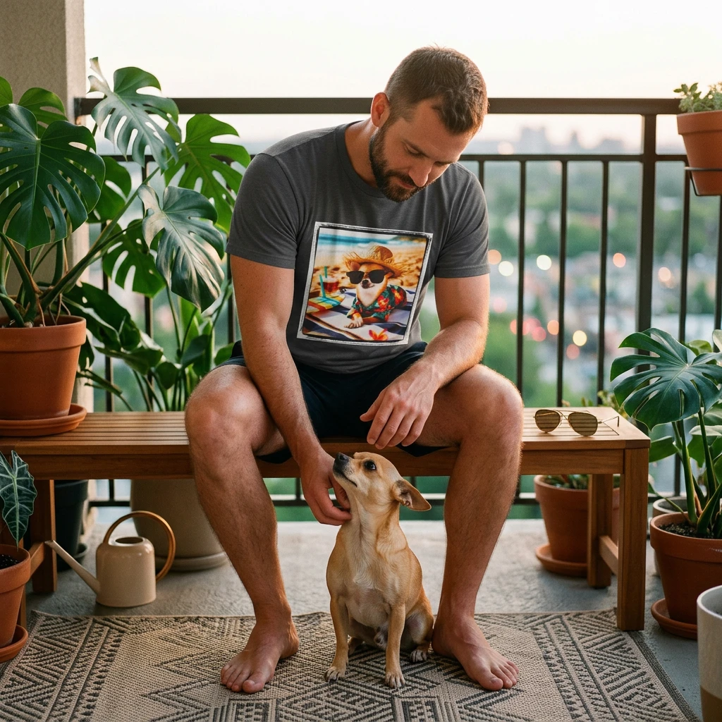 Chihuahua Beach Scene T Shirt For Dog Lovers Cute Coastal Vacation Tee With Playful Chihuahua Artwork T-Shirt Printify