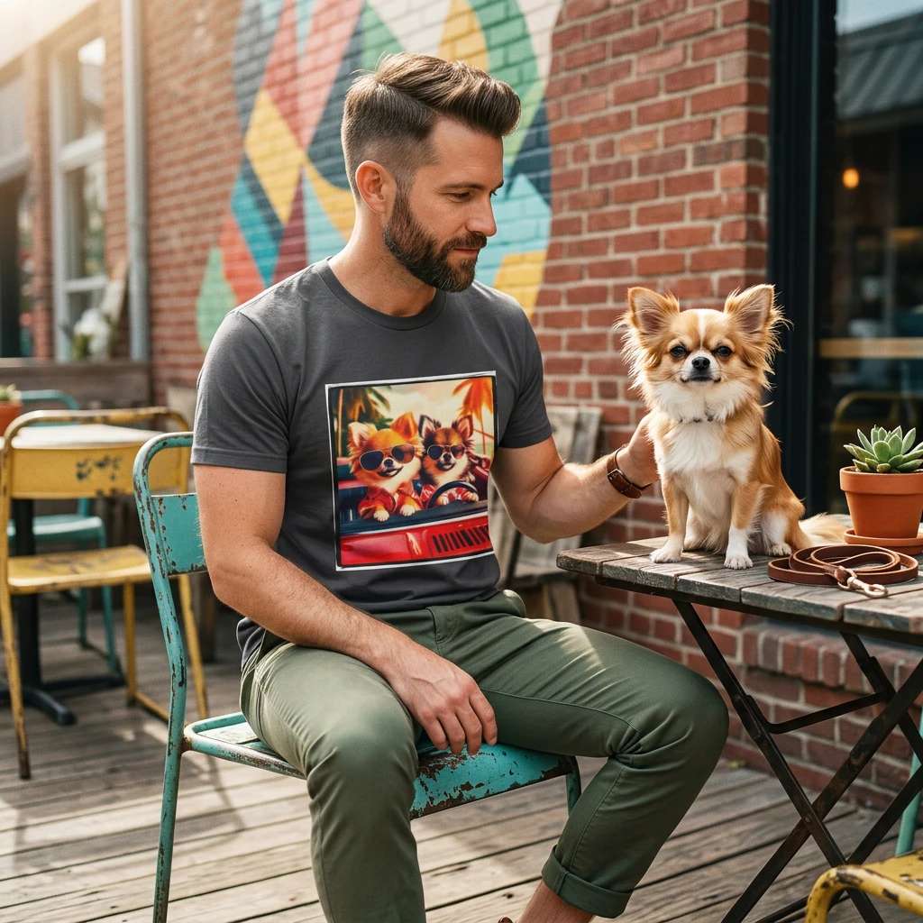 Chihuahua Driving Beach Scene Graphic Tee For Dog Lovers Cute Tiny Breed Shirt Unisex T-Shirt Printify