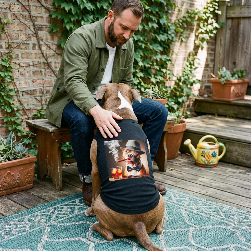 Pet Tank Top Pit Bull smoking Pets Printify