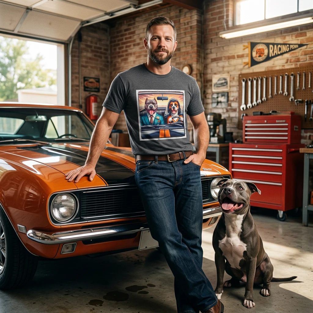 Wacky Pit Bull couple driving shirt T-Shirt Printify