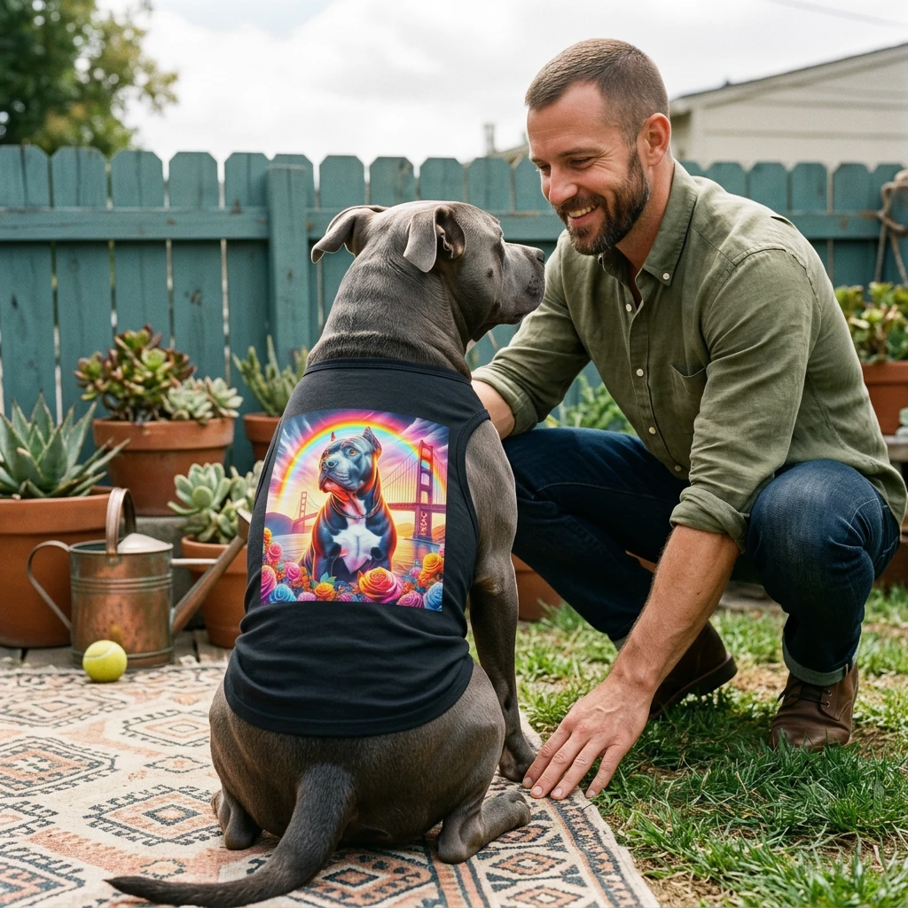 Pet Tank Top Pit Bull colorful flowers Pets Printify
