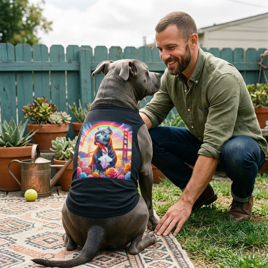 Pet Tank Top Pit Bull colorful flowers Pets Printify