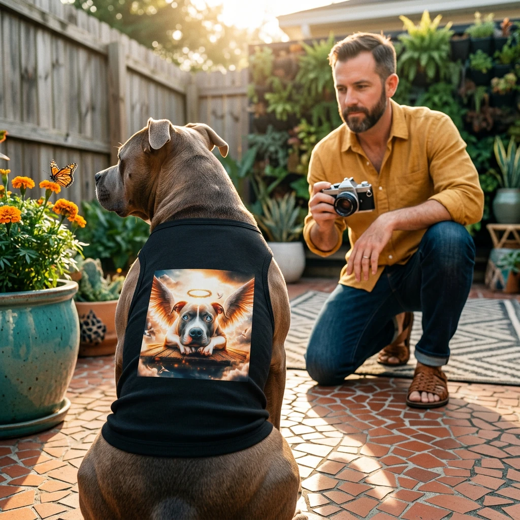 Pet Tank Top Pit Bull happy Angel Pets Printify