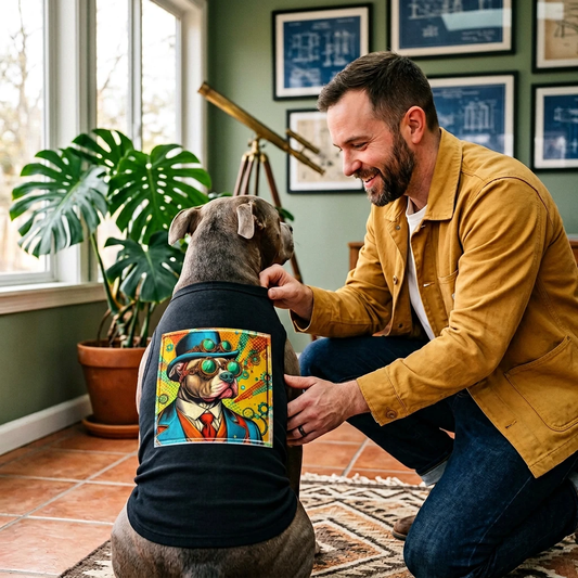 Pet Tank Top Pit Bull blue steam punk Pets Printify