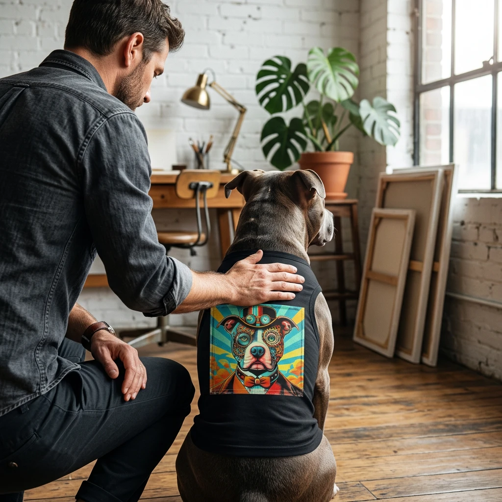 Pet Tank Top Pit Bull cool steam punk Pets Printify