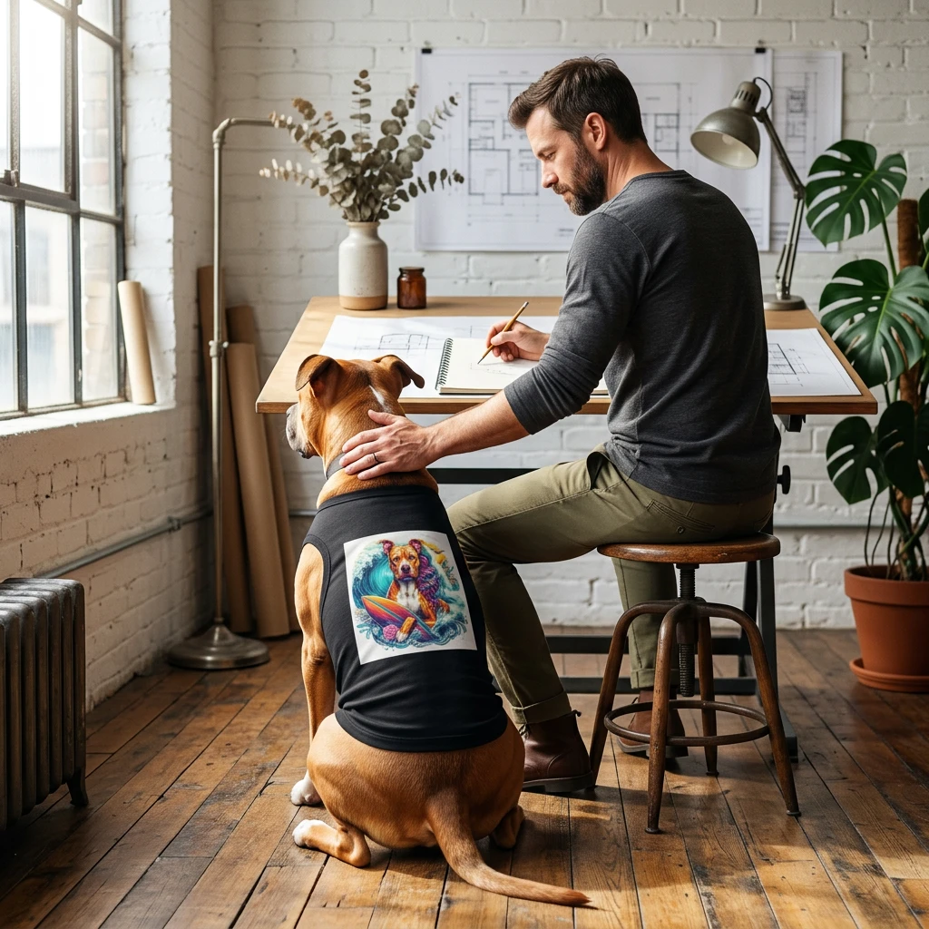 Pet Tank Top Pit Bull handsome surfer Pets Printify