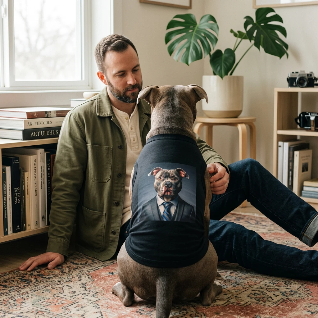 Pet Tank Top Pit Bull serious businessman Pets Printify