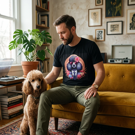 Poodle men in black shirt T-Shirt Printify