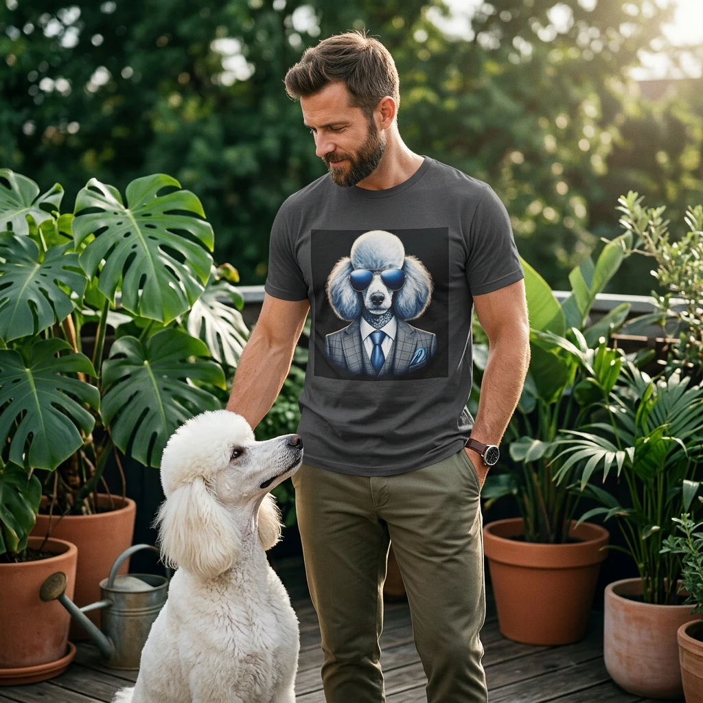 Poodle men in black shirt T-Shirt Printify