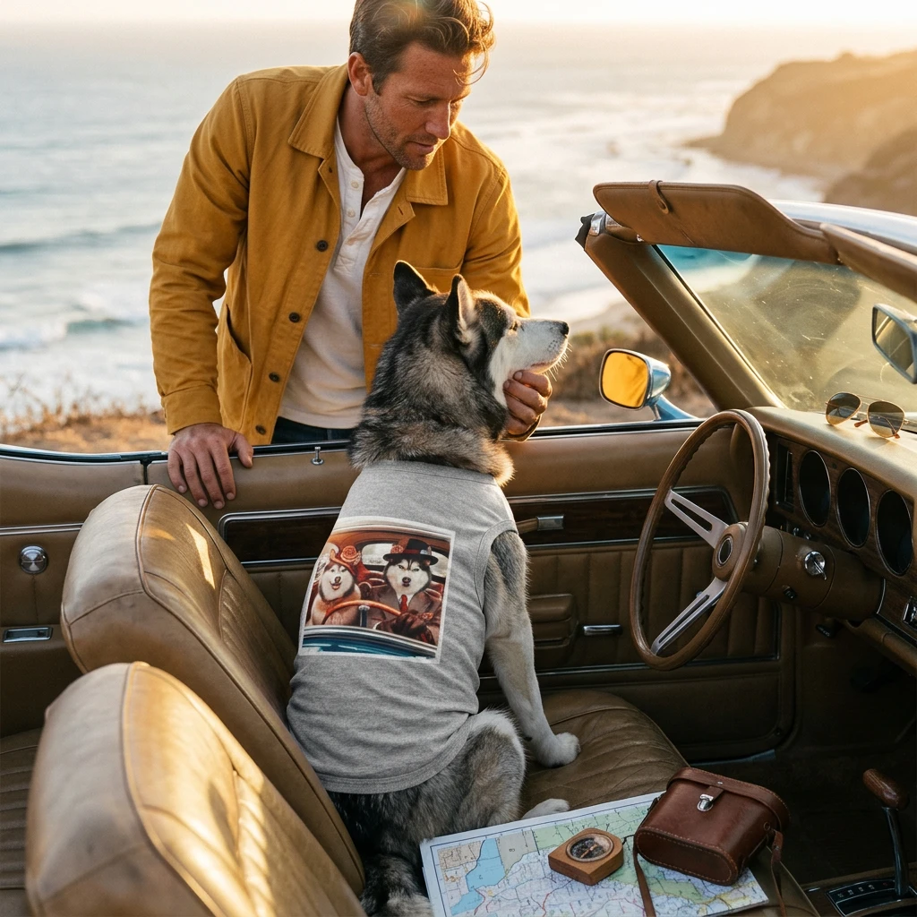 Pet Tank Top Husky couple driving Pets Printify
