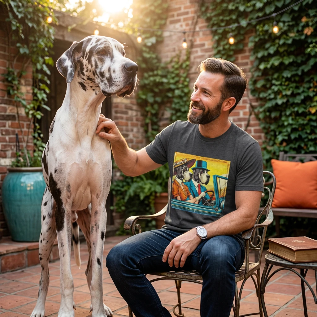 Great Dane driving couple T-Shirt Printify