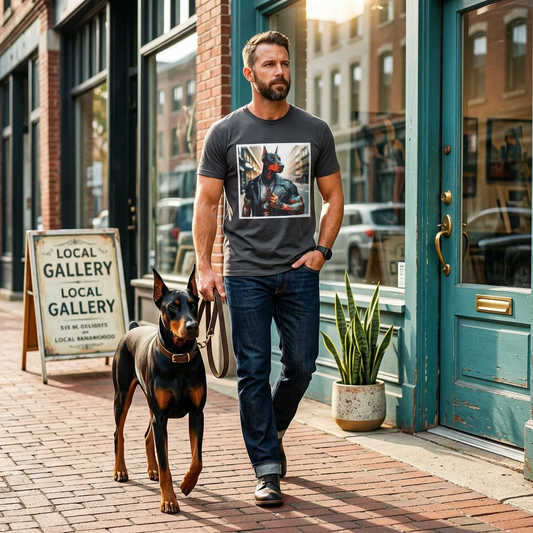 Doberman Tough Guy Graphic Tee Soft Cotton Unisex Durable Comfortable Everyday Wear T-Shirt Printify