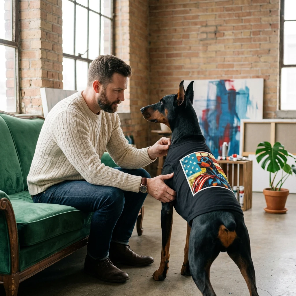 Pet Tank Top Doberman Flag Superhero T Shirt Dog Tee Athletic Style Bold Flag Motif Pets Printify