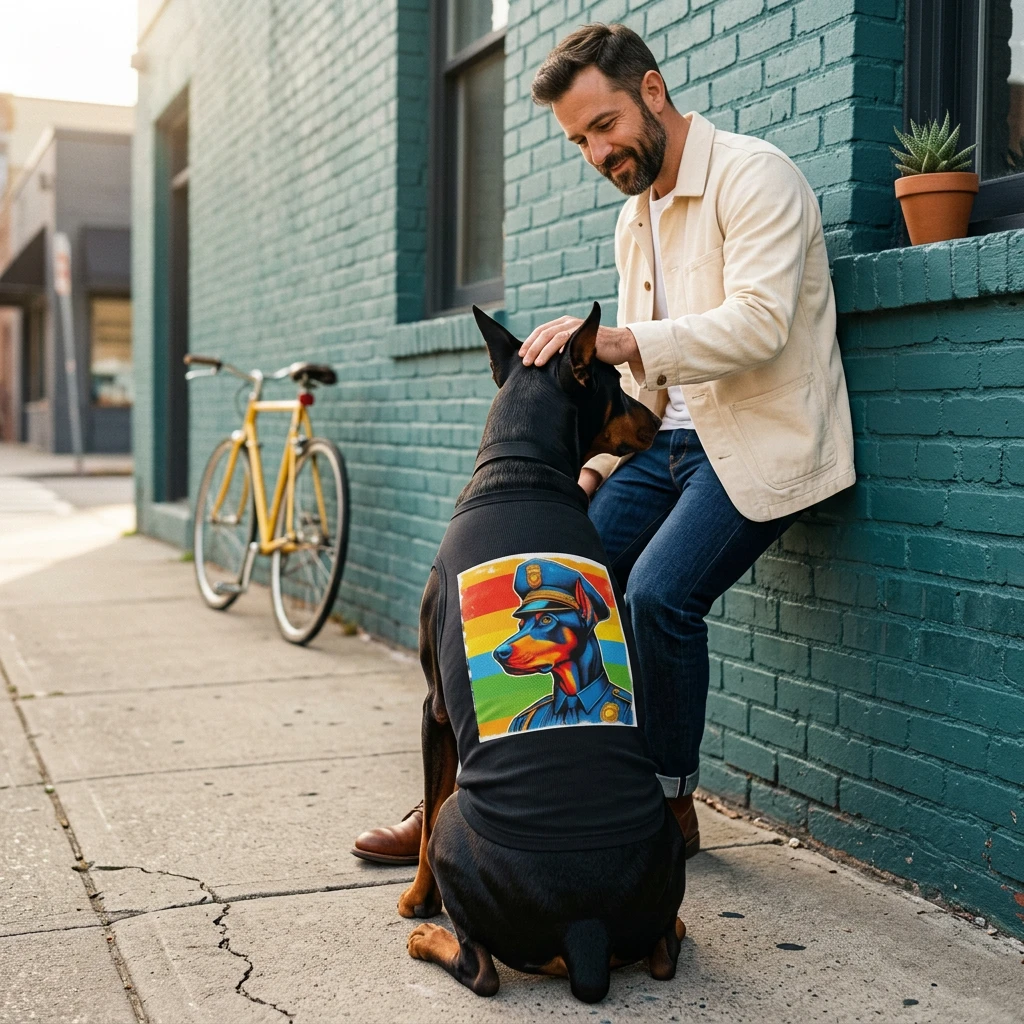 Doberman Pet Tank Top Colorful Police Officer Dog Shirt Sleeveless Tee For Active Dogs Pets Printify