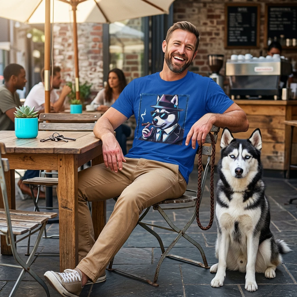 Husky smoking guy T-Shirt Printify