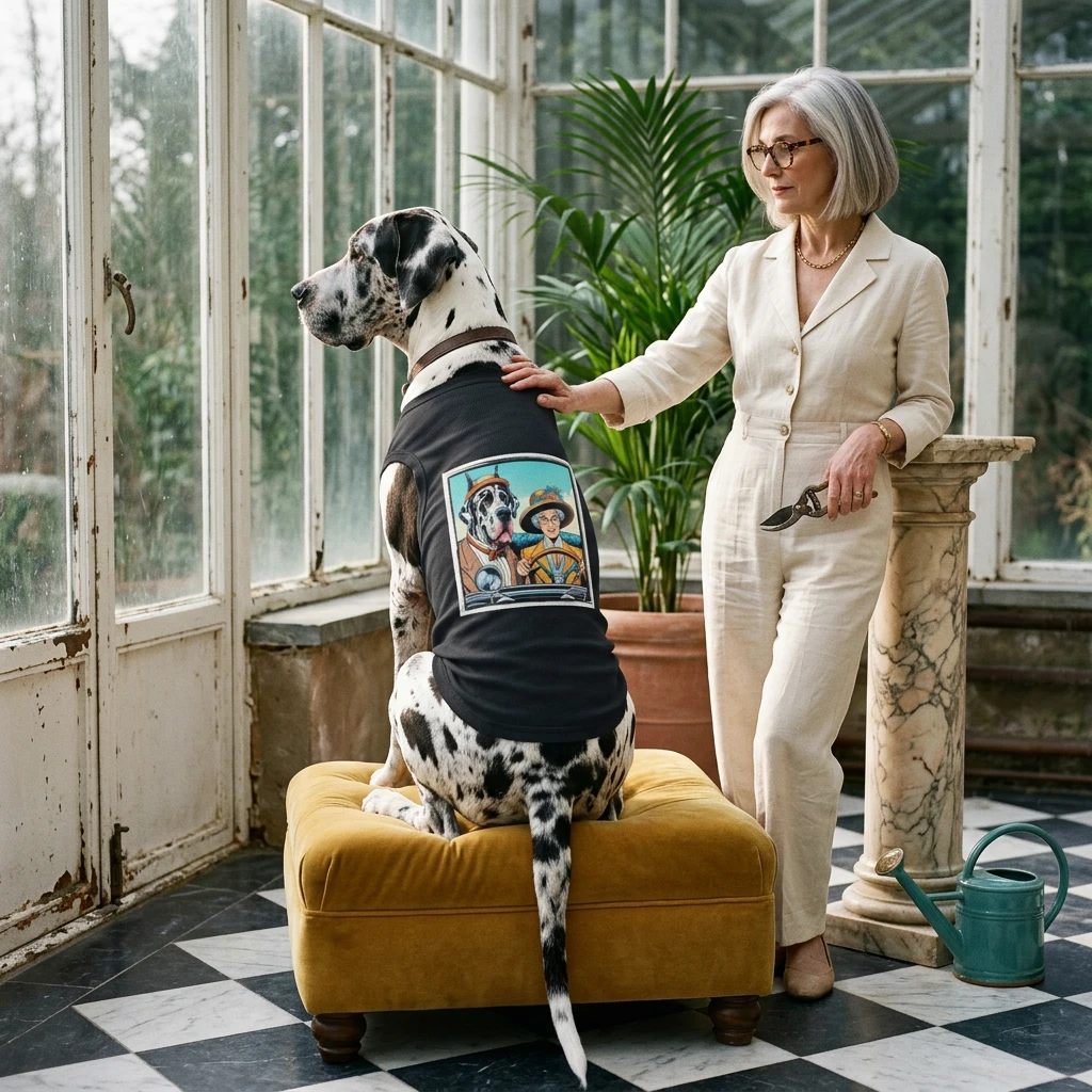 Pet Tank Top Great Dane old woman driving Pets Printify