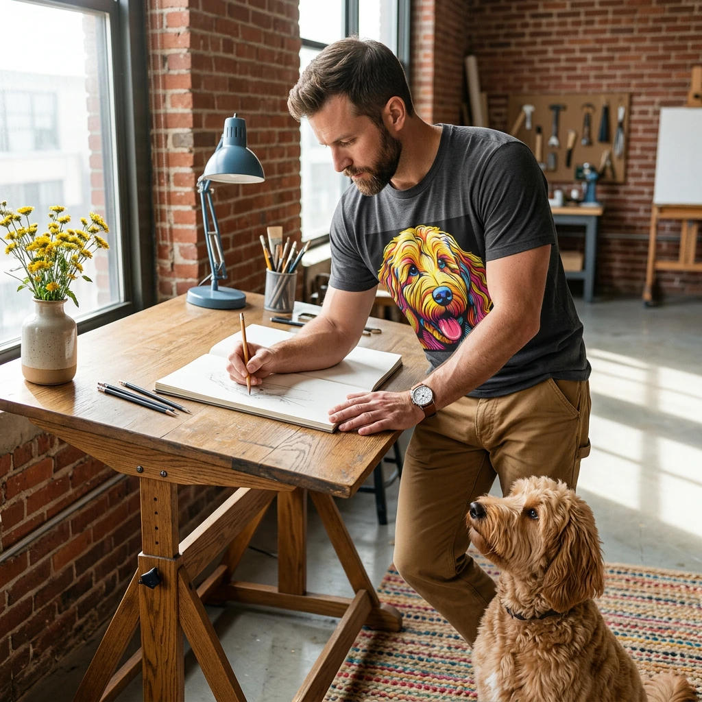 Golden Doodle pretty colors t shirt T-Shirt Printify