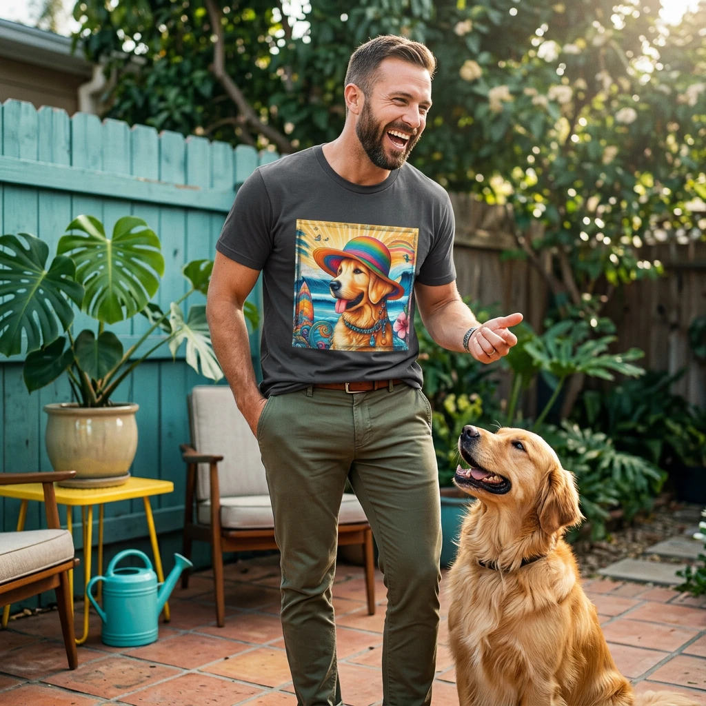 Golden Retriever rainbow hat shirt T-Shirt Printify