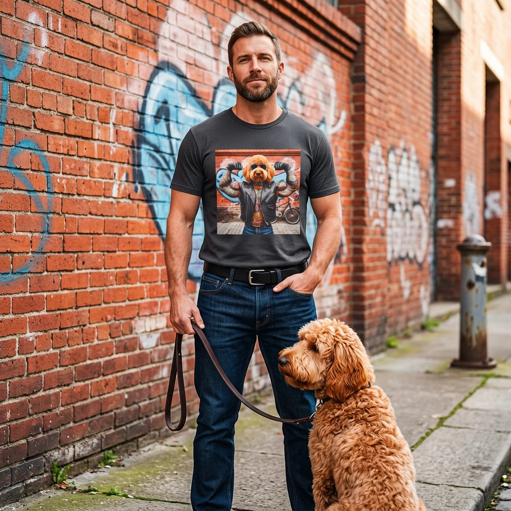 Golden Doodle muscles man t shirt T-Shirt Printify