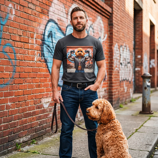 Golden Doodle muscles man t shirt T-Shirt Printify