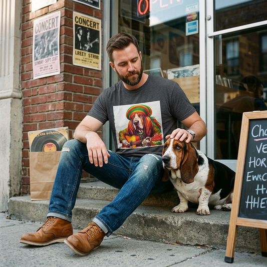 Basset Hound Rasta Dog Playing Guitar T Shirt For Dog Lovers Gift Idea Funny Original Design T-Shirt Printify