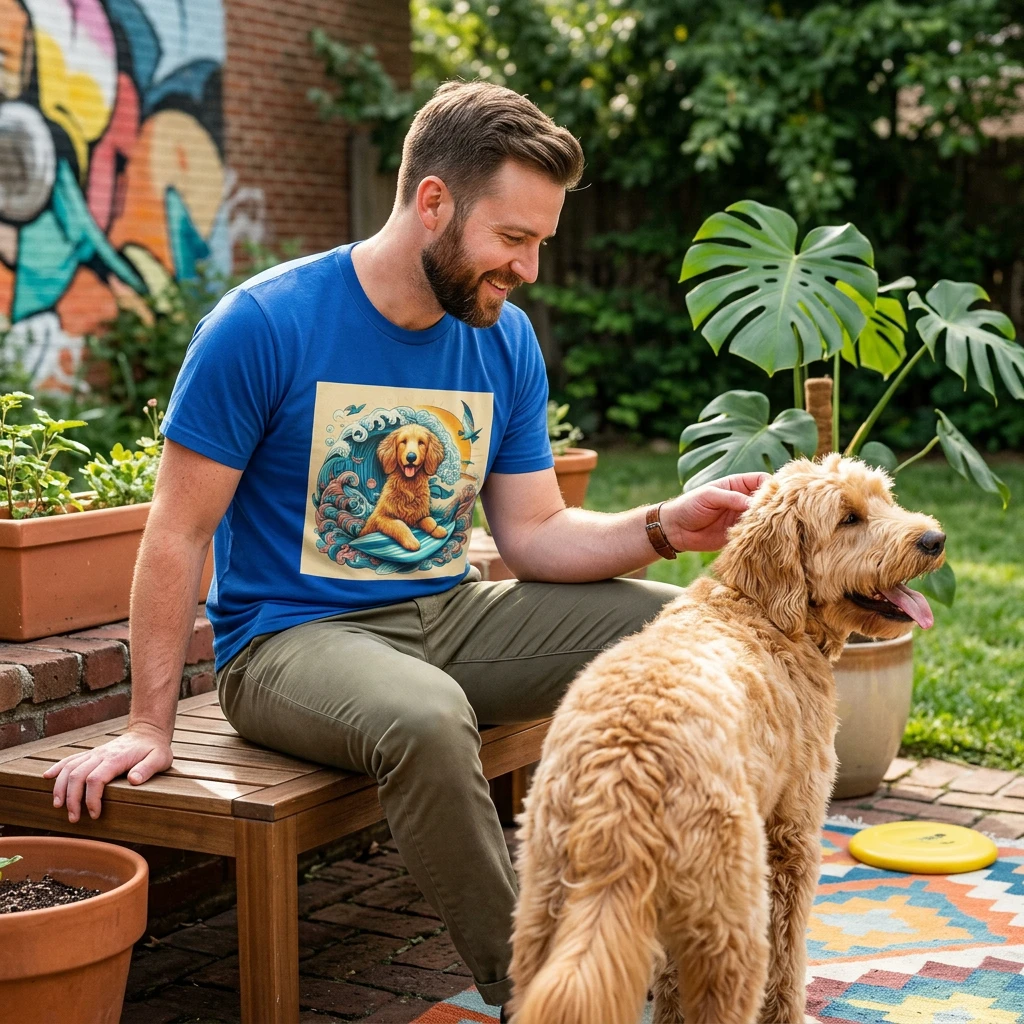 Golden Doodle surfing fun shirt T-Shirt Printify