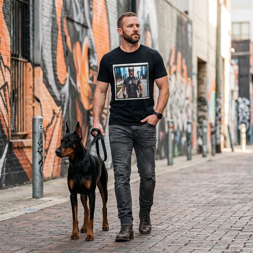 Doberman Tough Black T Shirt Unisex Durable Everyday Wear Graphic Tee For Dog Lovers T-Shirt Printify
