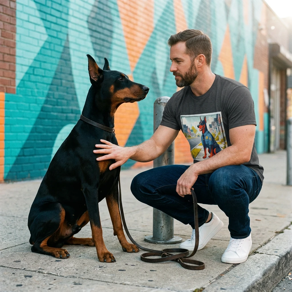 Doberman Policeman T Shirt Unisex Soft Style Tee For Dog Lovers Security Enthusiasts Graphic Design Gift T-Shirt Printify