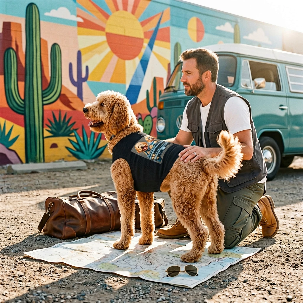 Wacky Pet Tank Golden Doodle couple driving Pets Printify