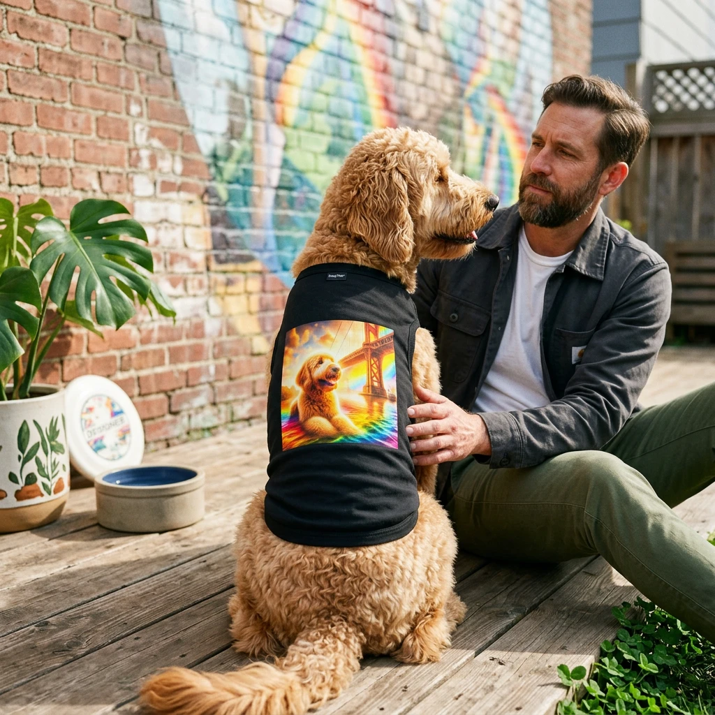 Pet Tank Golden Doodle colorful water t shirt Pets Printify