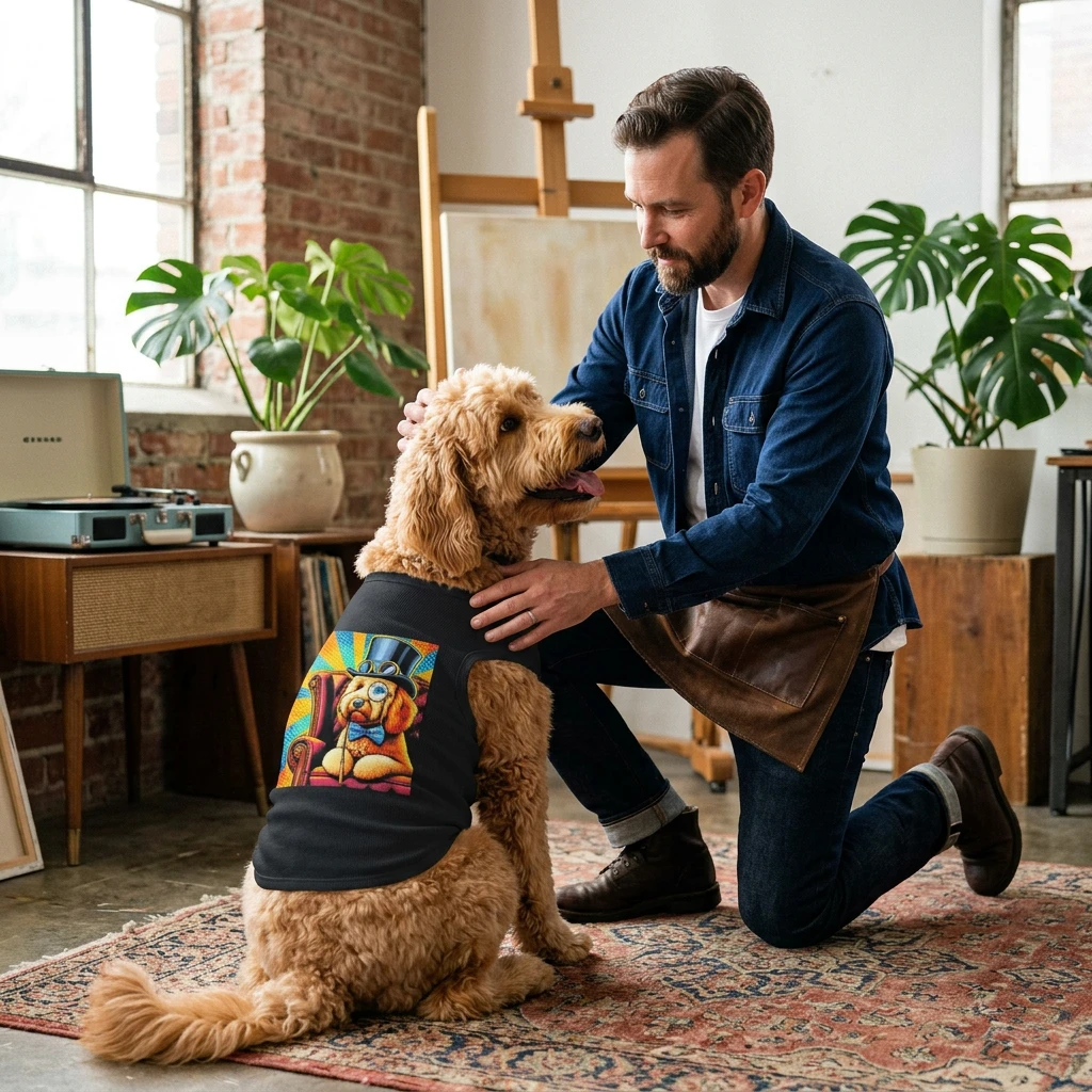 Pet Tank Golden Doodle colorful steampunk shirt Pets Printify