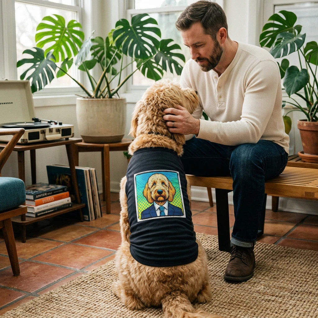 Pet Tank Golden Doodle suit and tie shirt Pets Printify