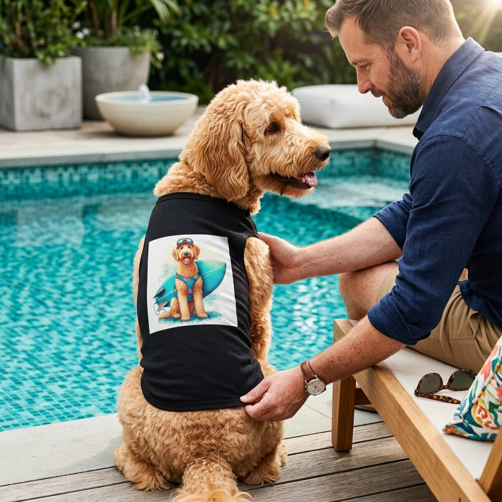 Pet Tank Golden Doodle beach fun t shirt Pets Printify