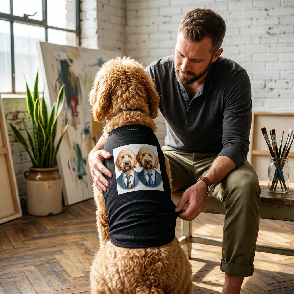 Pet Tank Golden Doodle serious business man r shirt Pets Printify