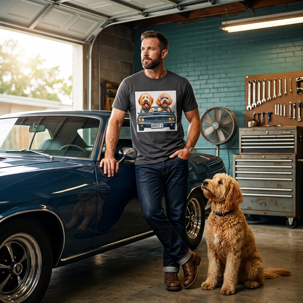 Wacky Golden Doodle couple driving shirt T-Shirt Printify