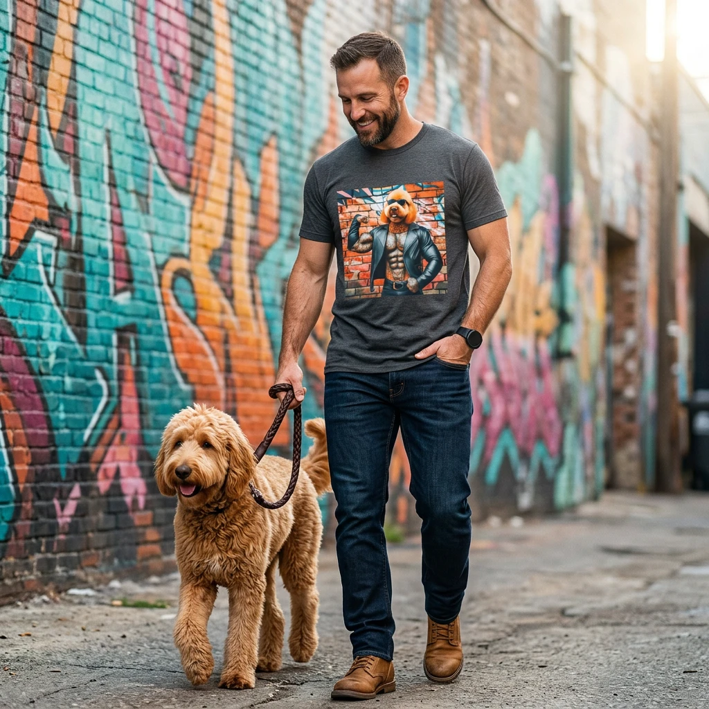 Golden Doodle muscles t shirt T-Shirt Printify
