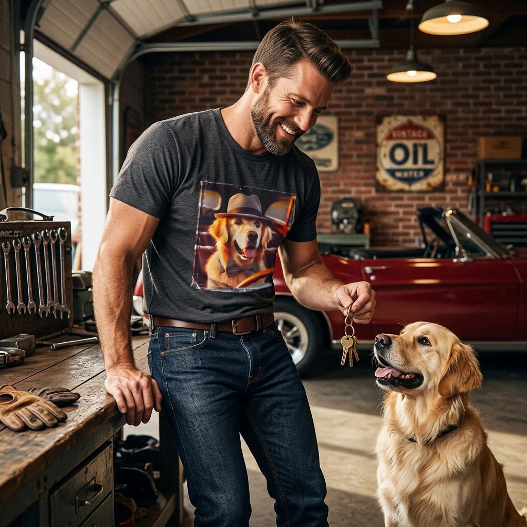 Golden Retriever driving fun shirt T-Shirt Printify