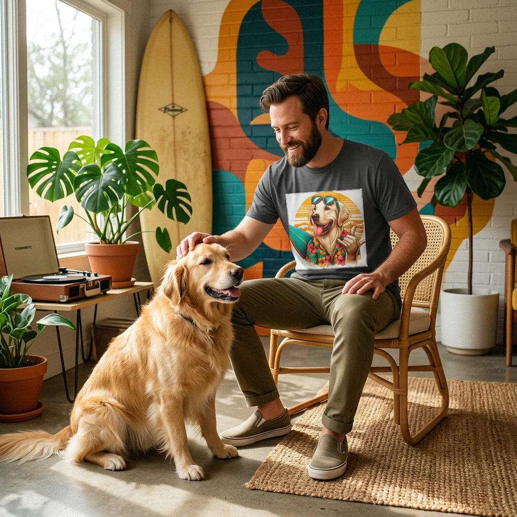 Golden Retriever surfer dog t shirt T-Shirt Printify