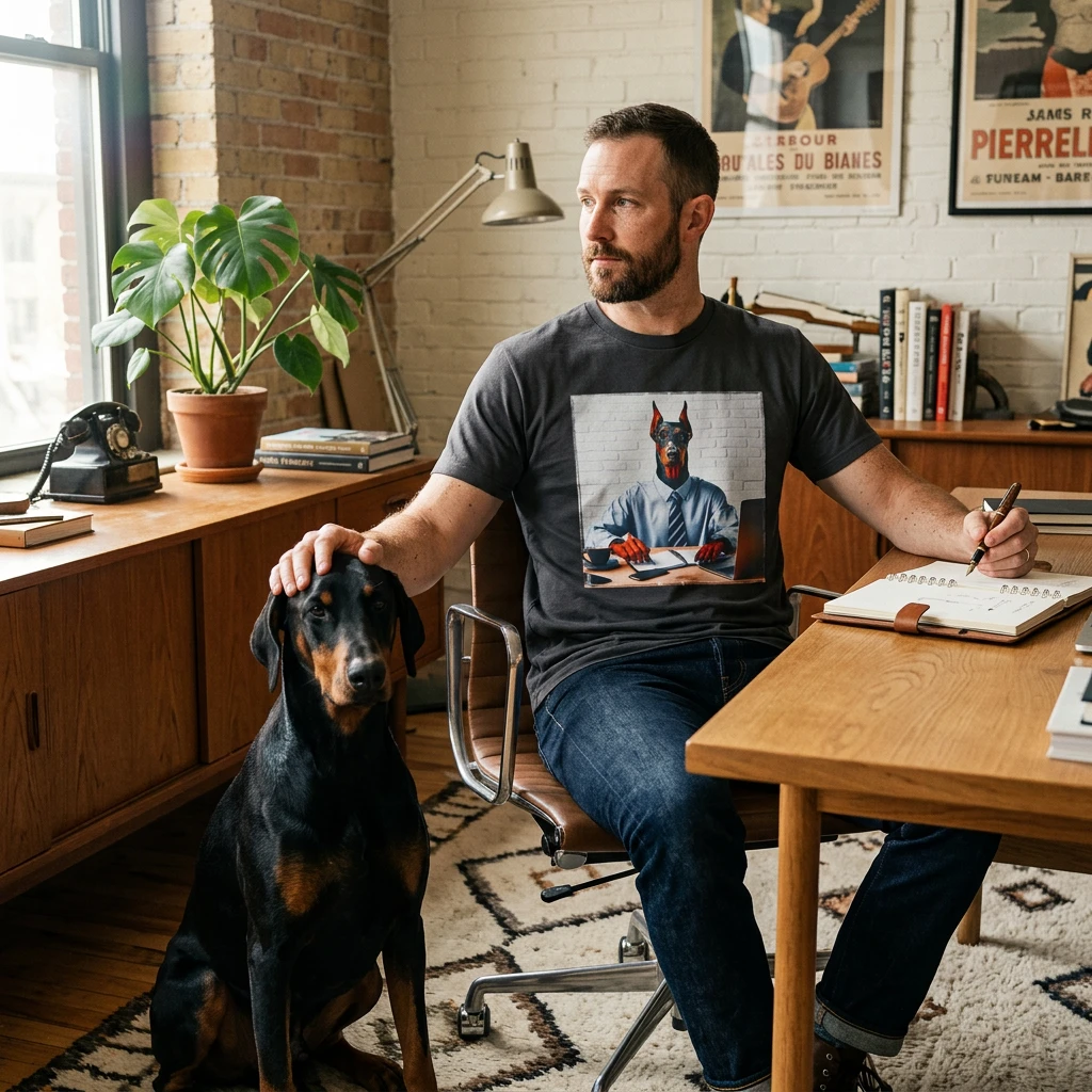 Doberman Working Businessman Unisex T Shirt Celebrating Canine Courage And Professional Poise For Office T-Shirt Printify