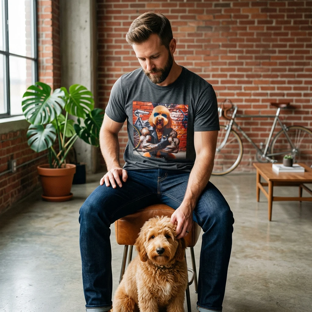 Golden Doodle tough guy muscles t shirt T-Shirt Printify