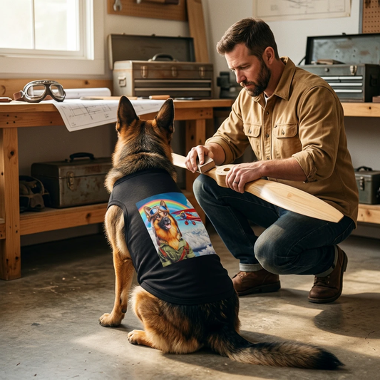 German Shepherd Dog Tank Top Airplane Pilot Style Shirt For Adventure Ready Outdoor Adventures Pets Printify