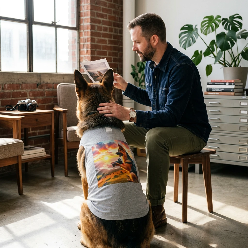 German Shepherd Taking Photos Pet Tank Top Pets Printify
