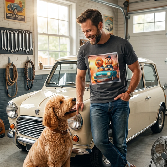 Wacky Golden Doodle tiny car shirt T-Shirt Printify