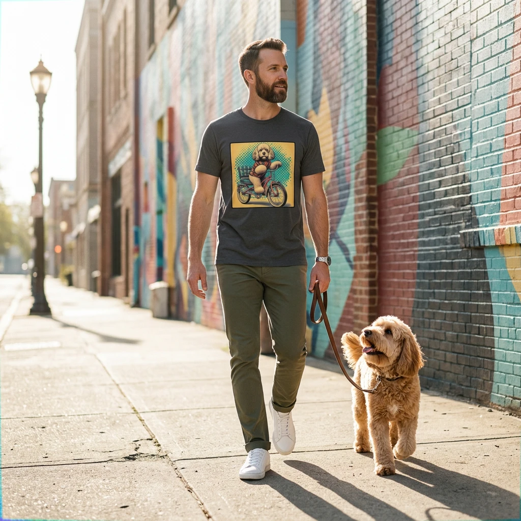 Cockapoo Bike Strolling T Shirt For Dog Lovers Cute Cockapoo Breed Tee For Riders And Walkers T-Shirt Printify