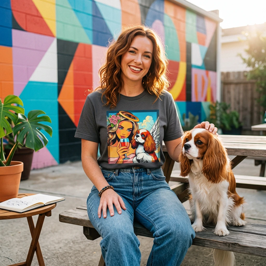 Cavalier King Charles Spaniel Angel Dog T Shirt With Lady Graphic Design For Dog Lovers Gift Idea T-Shirt Printify
