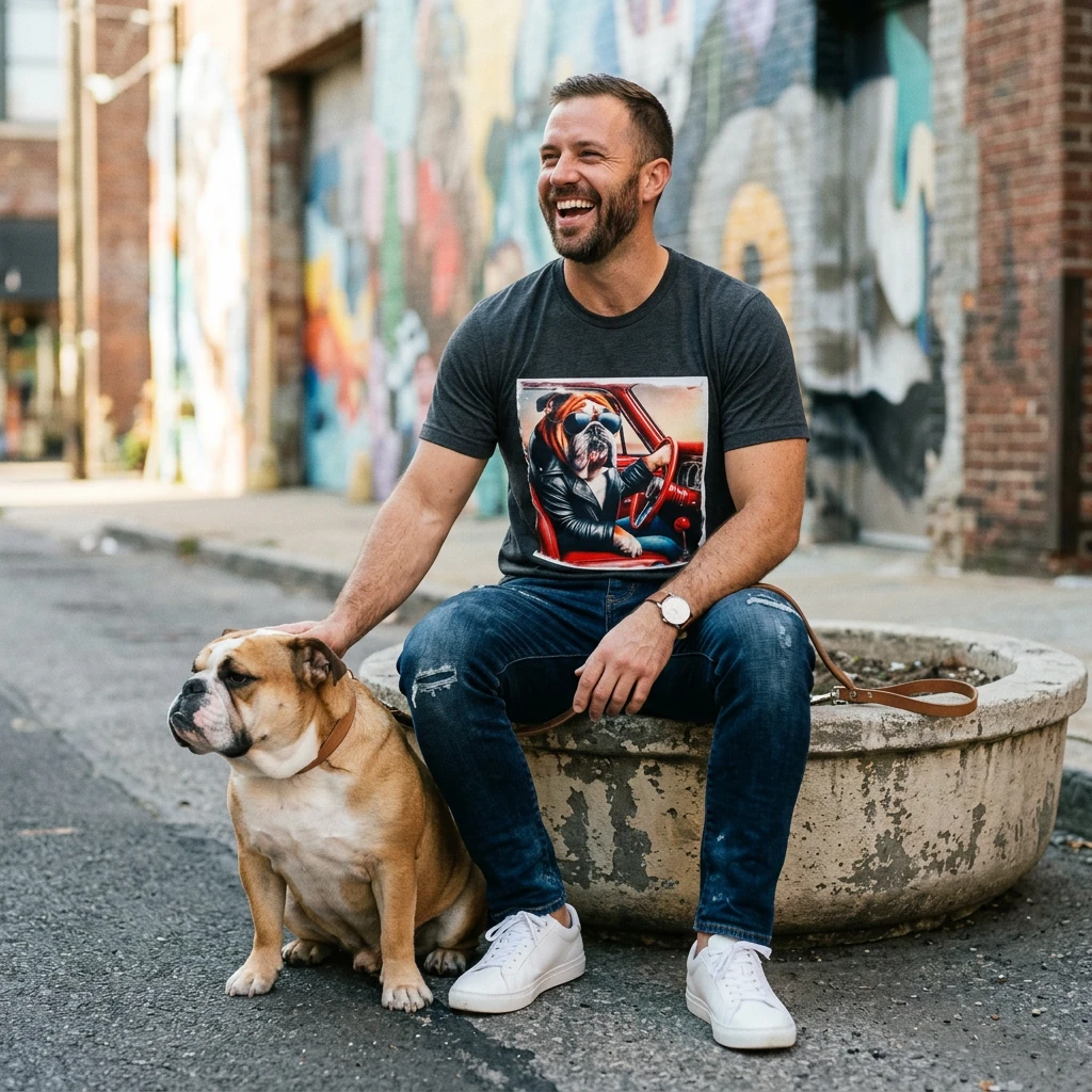 Wacky Bulldog cool dude t shirt T-Shirt Printify