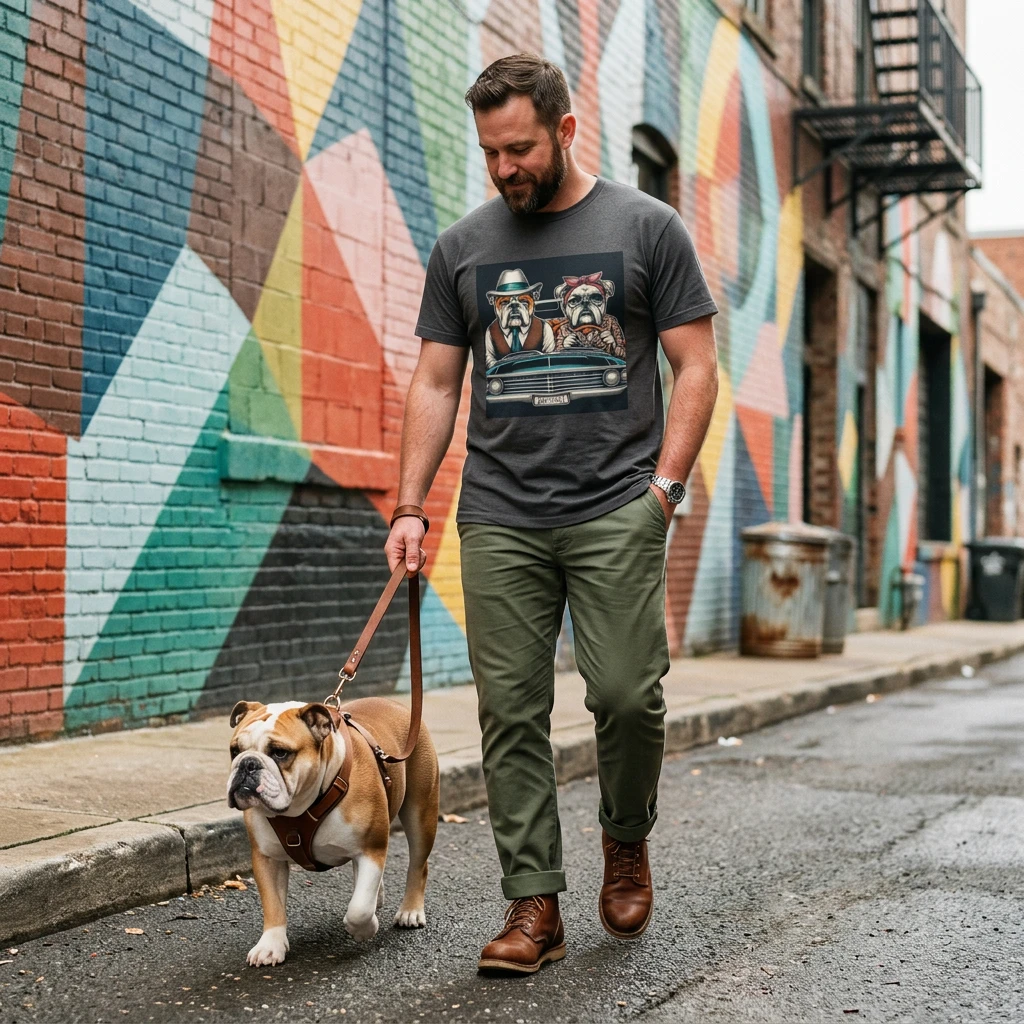 Wacky Bulldog Couple T Shirt Funny Cartoon Design For Adults And Dog Lovers Bulldog Tee T-Shirt Printify