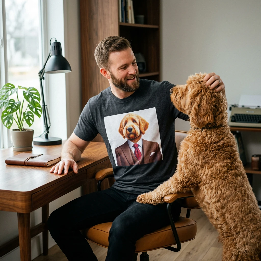 Golden Doodle working man t shirt T-Shirt Printify