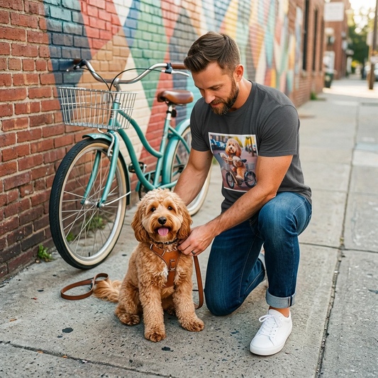 Cockapoo Bike Stroll T Shirt Cute Dog Lover Graphic Tee for Cockapoo Owners and Fans T-Shirt Printify